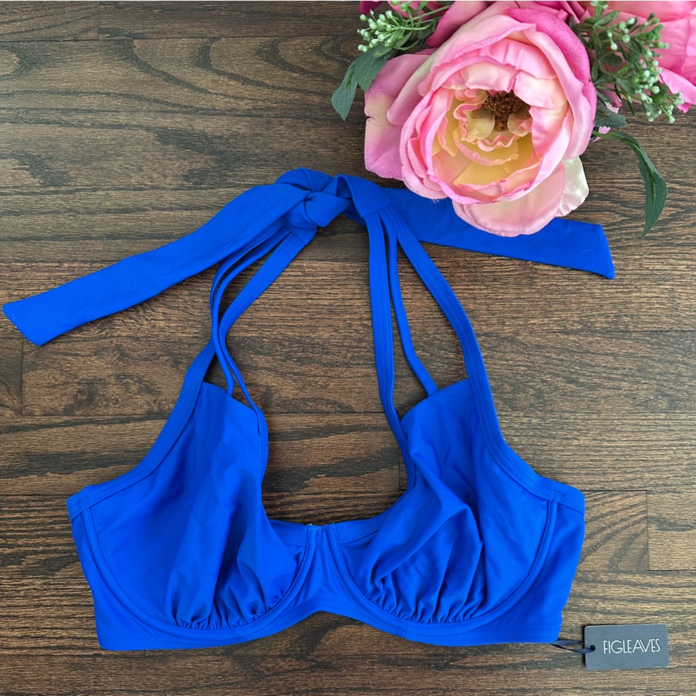 Figleaves Royal Blue Underwire Halter Bikini Top